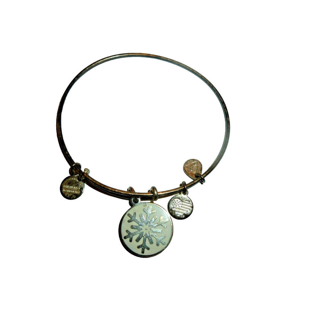 Alex‎ And Ani 2015 Snowflake Charm Bracelet Silver Tone Bangle